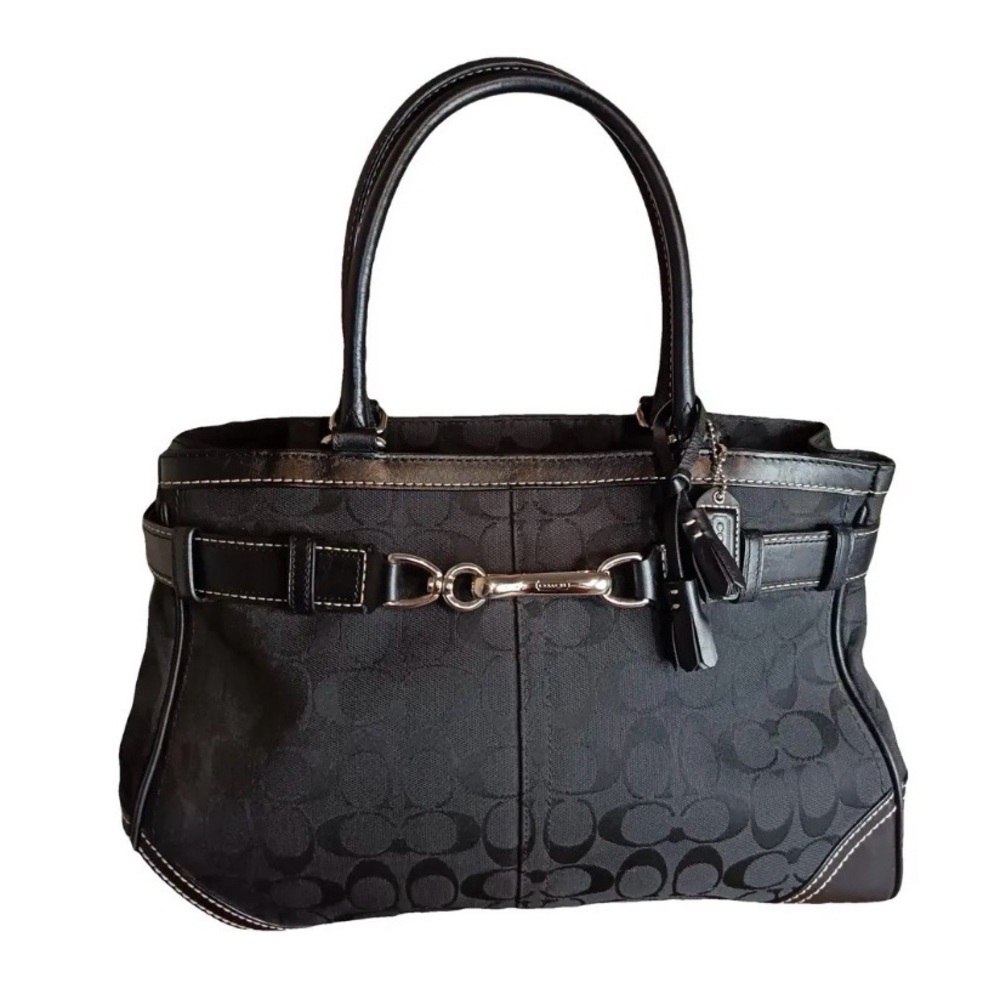 Coach Hamptons Vintage Tote 8K07 – Black Signature Canvas with Leather Trim